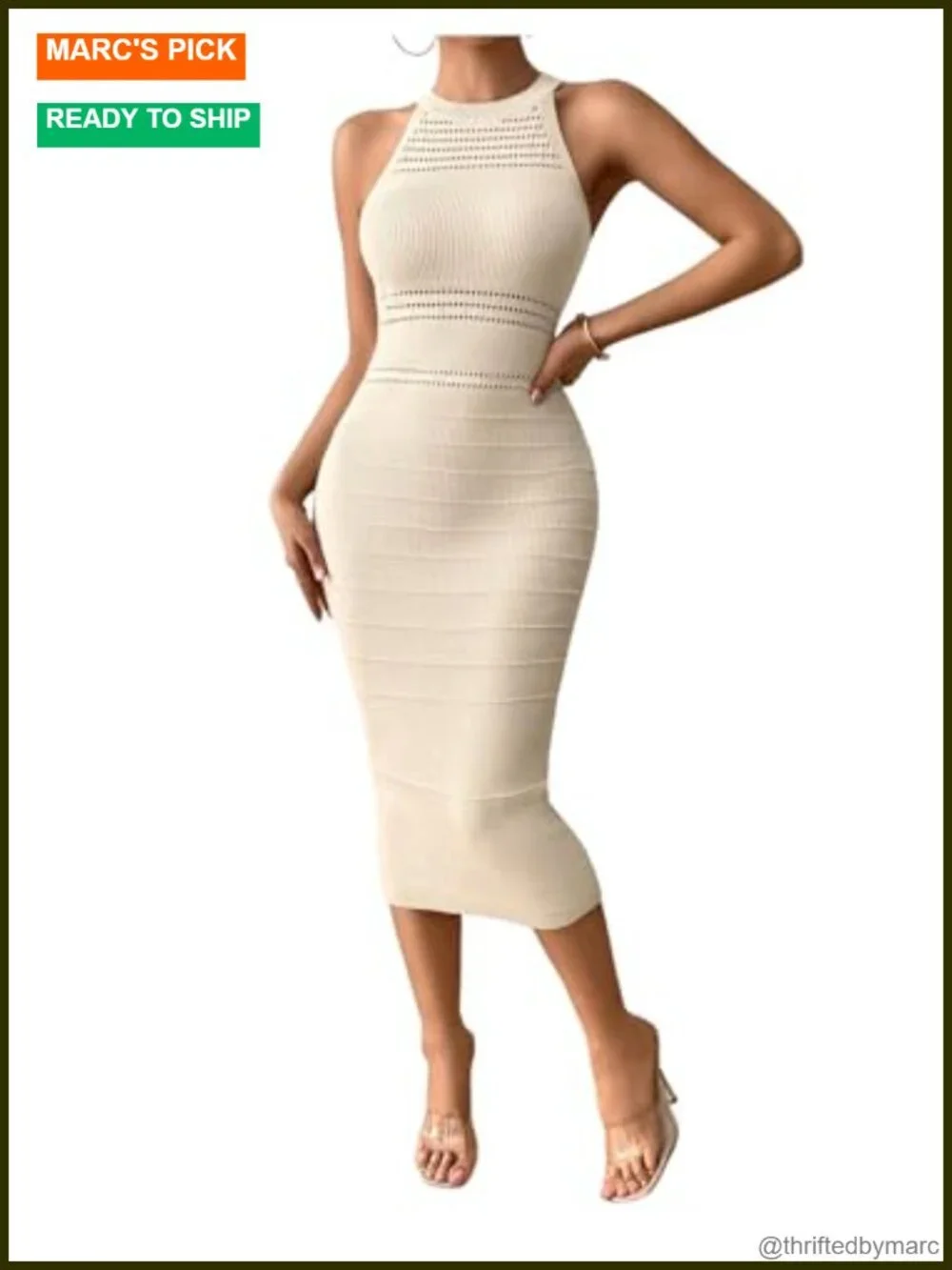 Halter Knit Midi Dress Sleeveless Bodycon Hollow Out